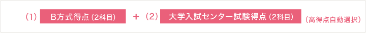 B方式得点2科目+センター試験得点2科目(高得点自動選択)