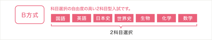 B方式 科目選択の自由度の高い2科目型入試です。