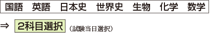 国語 英語 日本史 世界史 生物 化学 数学から２科目選択（試験当日選択）